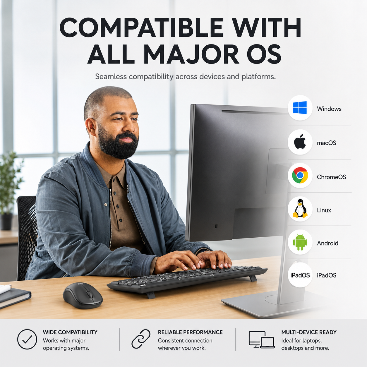 Logitech MK370 Business Wireless Keyboard and Mouse Combo, Full-Size Keyboard, Logi Bolt USB Receiver, Bluetooth, Graphite - Image 2