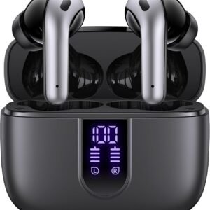 Wireless Bluetooth Earbuds, 60H Playtime, LED Battery Display, Wireless Charging Case, IPX5 Waterproof, Built-in Mic for Sports and Daily Use