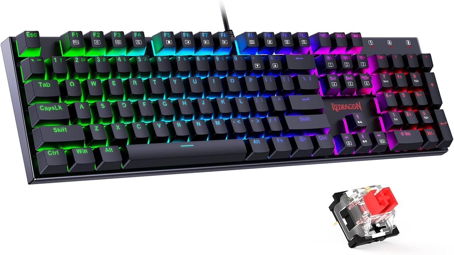 Redragon Wired Mechanical Gaming Keyboard, Hot-Swappable Red Switches, RGB Backlit, Anti-Ghosting Keys, PBT Keycaps, PC and Mac Compatible - Image 12