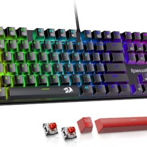 Redragon Wired Mechanical Gaming Keyboard, Hot-Swappable Red Switches, RGB Backlit, Anti-Ghosting Keys, PBT Keycaps, PC and Mac Compatible