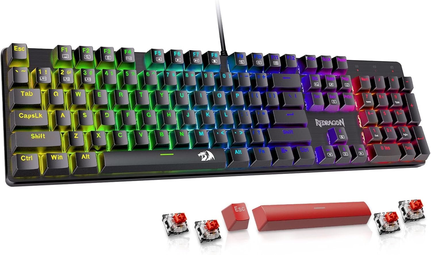 Redragon Wired Mechanical Gaming Keyboard, Hot-Swappable Red Switches, RGB Backlit, Anti-Ghosting Keys, PBT Keycaps, PC and Mac Compatible - Image 10