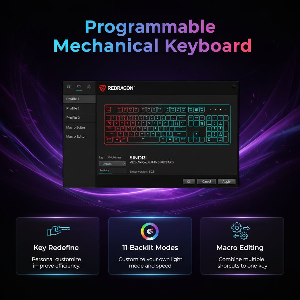 Redragon Wired Mechanical Gaming Keyboard, Hot-Swappable Red Switches, RGB Backlit, Anti-Ghosting Keys, PBT Keycaps, PC and Mac Compatible - Image 4