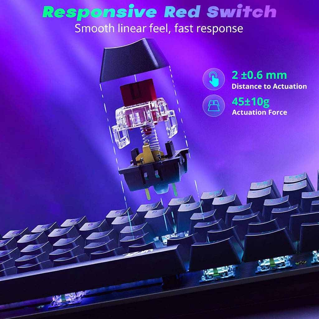 Redragon Wired Mechanical Gaming Keyboard, Hot-Swappable Red Switches, RGB Backlit, Anti-Ghosting Keys, PBT Keycaps, PC and Mac Compatible - Image 3