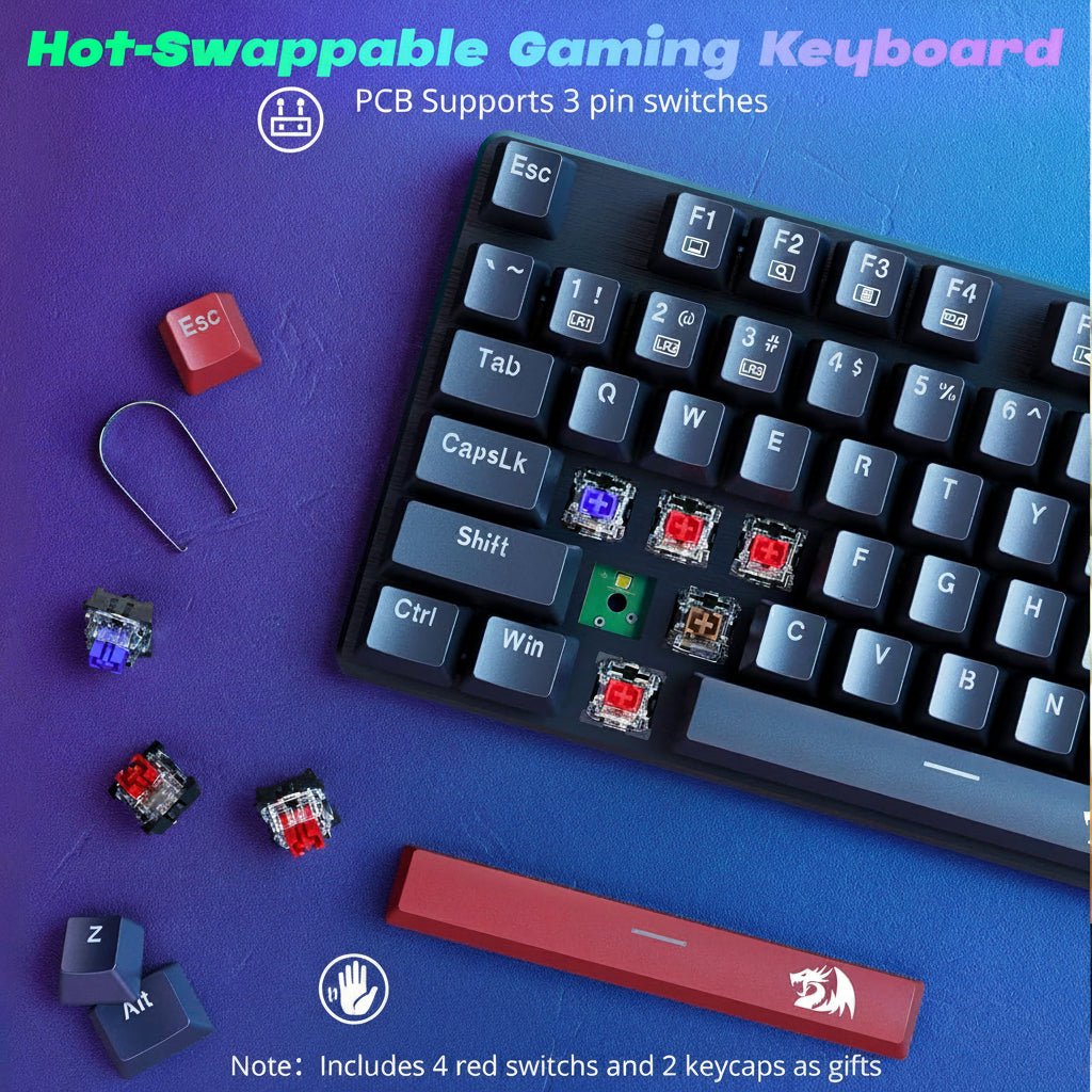 Redragon Wired Mechanical Gaming Keyboard, Hot-Swappable Red Switches, RGB Backlit, Anti-Ghosting Keys, PBT Keycaps, PC and Mac Compatible - Image 5